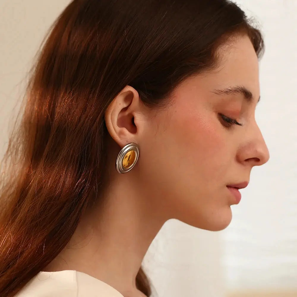 E.B.belle Round Shield Pattern Stud Earring Fashion Stainless Steel Stud Earring Jewelry Waterproof For Women Girls Dating Gift Olyssia