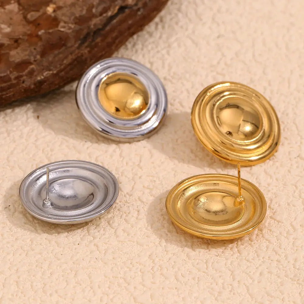 E.B.belle Round Shield Pattern Stud Earring Fashion Stainless Steel Stud Earring Jewelry Waterproof For Women Girls Dating Gift Olyssia