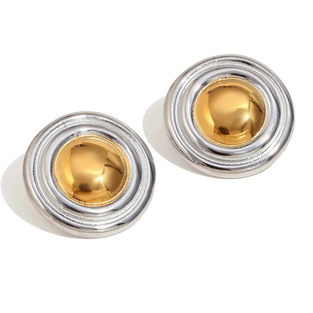 E.B.belle Round Shield Pattern Stud Earring Fashion Stainless Steel Stud Earring Jewelry Waterproof For Women Girls Dating Gift Olyssia