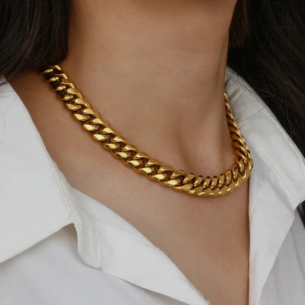 2021 New Trendy Stainless Steel 18K Gold Plated Tarnish Free Chunky Cuban Chain Necklaces For Women Hiphop Olyssia