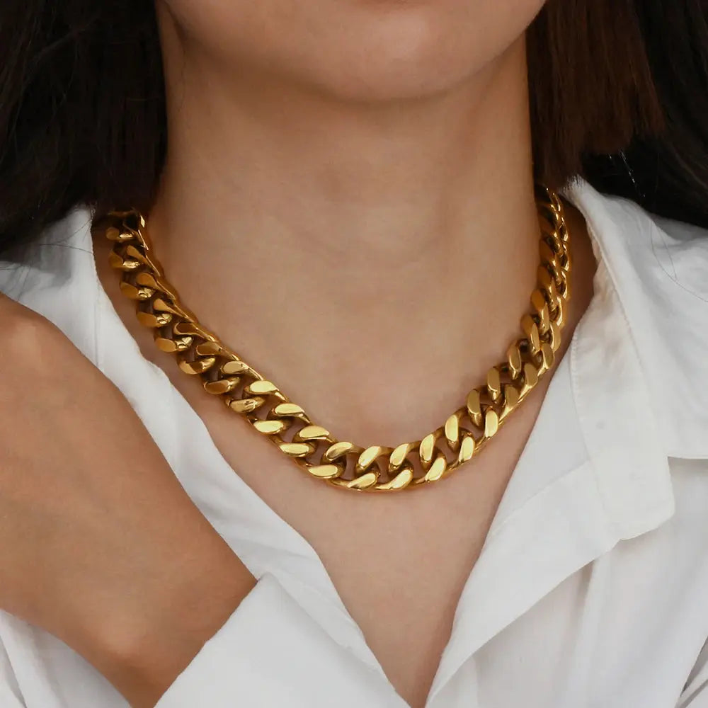 2021 New Trendy Stainless Steel 18K Gold Plated Tarnish Free Chunky Cuban Chain Necklaces For Women Hiphop Olyssia