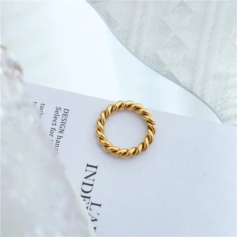 4mm Minimalist Stainless Steel Cute Twisted Chain Ring for Women Girls Braided Ring Waterproof  Jewelry Gift Olyssia