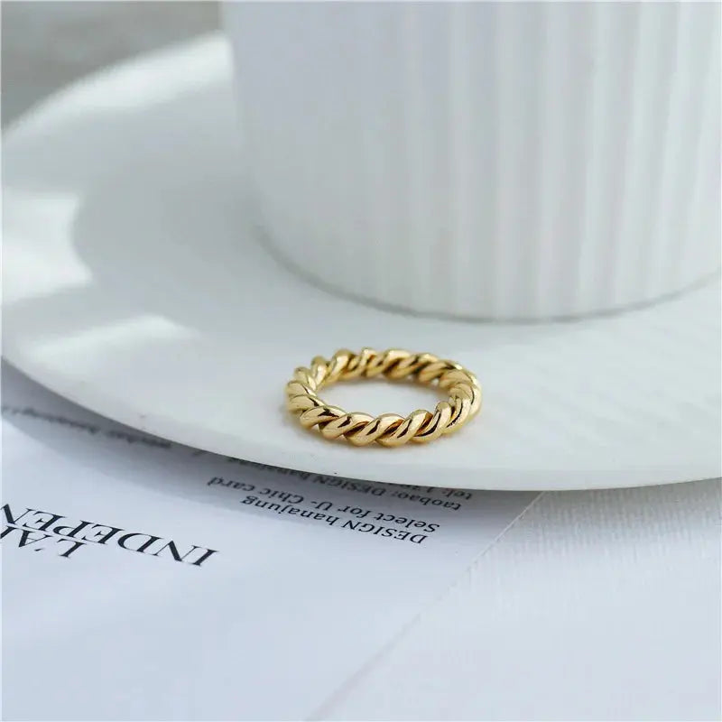 4mm Minimalist Stainless Steel Cute Twisted Chain Ring for Women Girls Braided Ring Waterproof  Jewelry Gift Olyssia