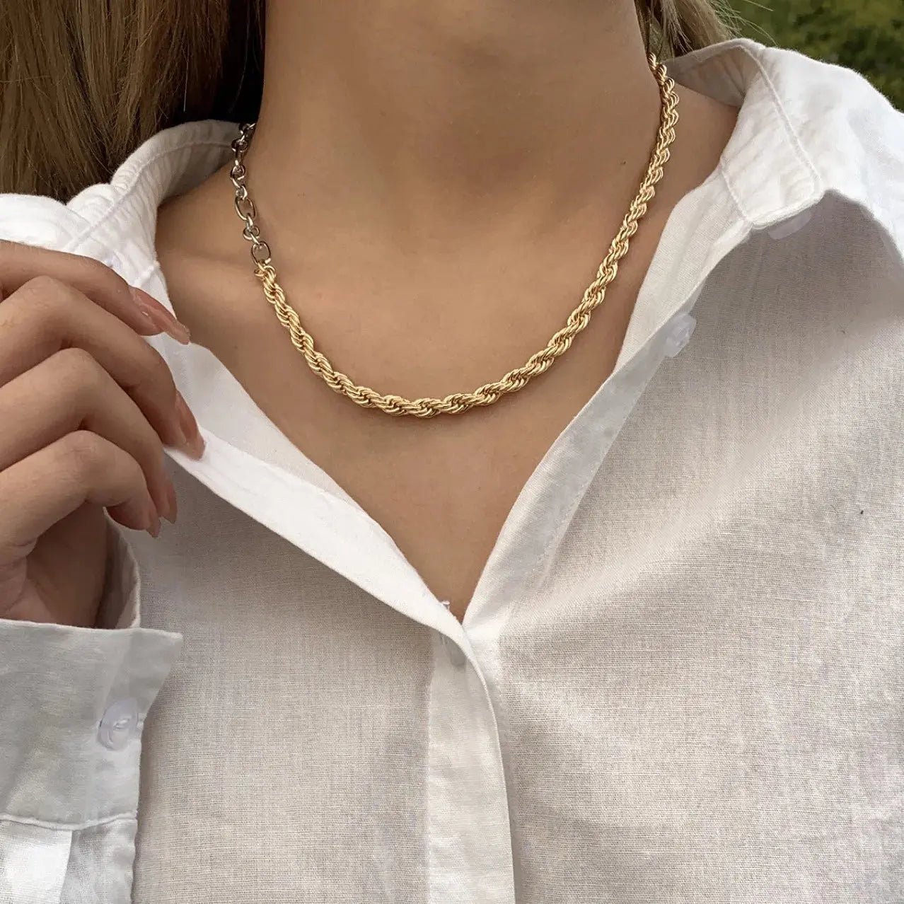 Chunky 8mm PVD 18K Gold Plated Stainless Steel Twisted Chain Necklace for Women Unisex Rope Chain Choker Fashion Jewelry Gift Olyssia