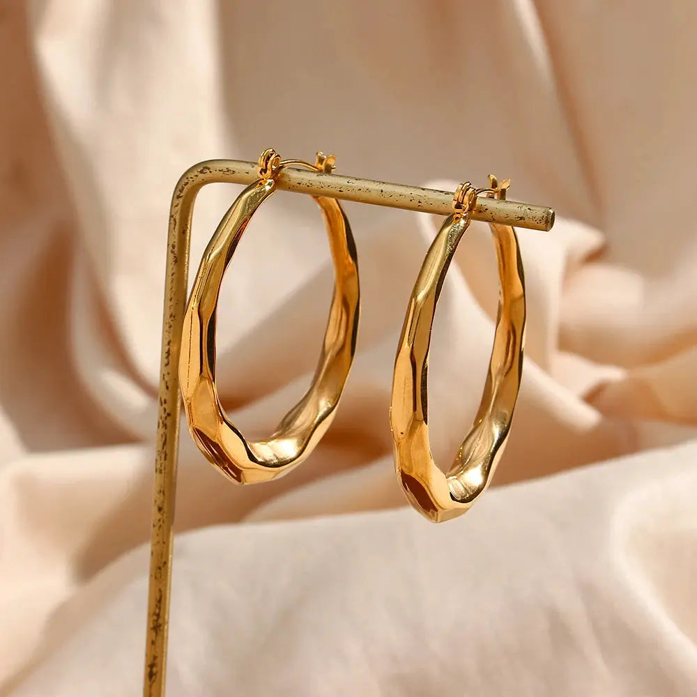 E.B.belle Hollow Light Weight Comfortable Cutted Surface Stainless Steel Hoop Earrings For Women 18K Gold PVD Plated Jewelry Olyssia