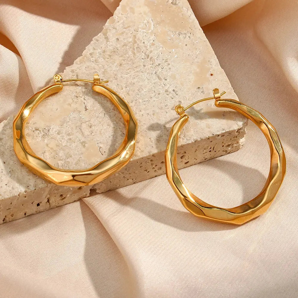 E.B.belle Hollow Light Weight Comfortable Cutted Surface Stainless Steel Hoop Earrings For Women 18K Gold PVD Plated Jewelry Olyssia