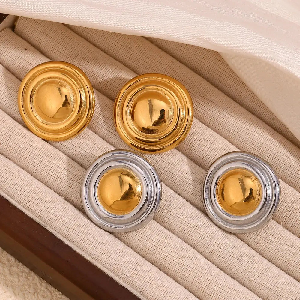 E.B.belle Round Shield Pattern Stud Earring Fashion Stainless Steel Stud Earring Jewelry Waterproof For Women Girls Dating Gift Olyssia