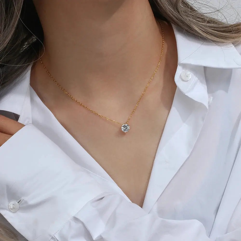 E.B.belle  Stainless Steel PVD Plated 3A Zircon Stone Crown Pendant Necklace Ladies Minimalist Weddng Party Crystal Necklace Olyssia