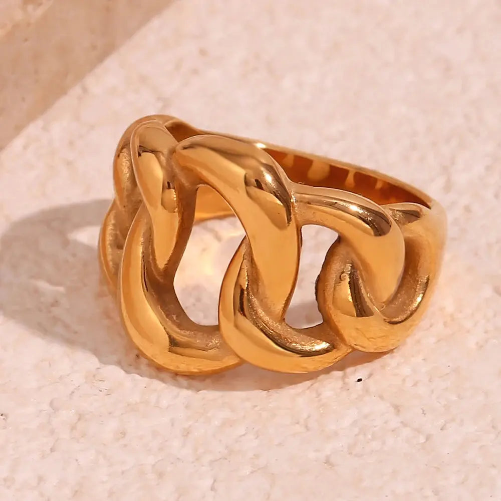 Eco-friendly Tarnish Free Chunky Hollow Braid Woven Women Finger Ring Fashion Gold Plated Stainless Steel Rings For Female Olyssia