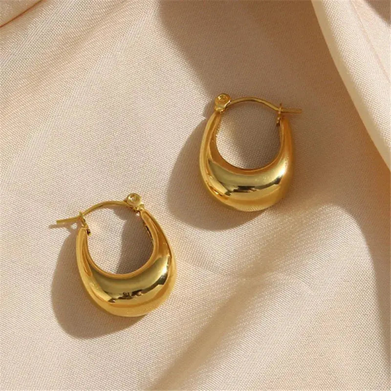 Fashion Gold Plated Oval Shape Hoop Earrings for Women Girls Punk Ear Party Birthday Jewelry Gift eh843 Olyssia