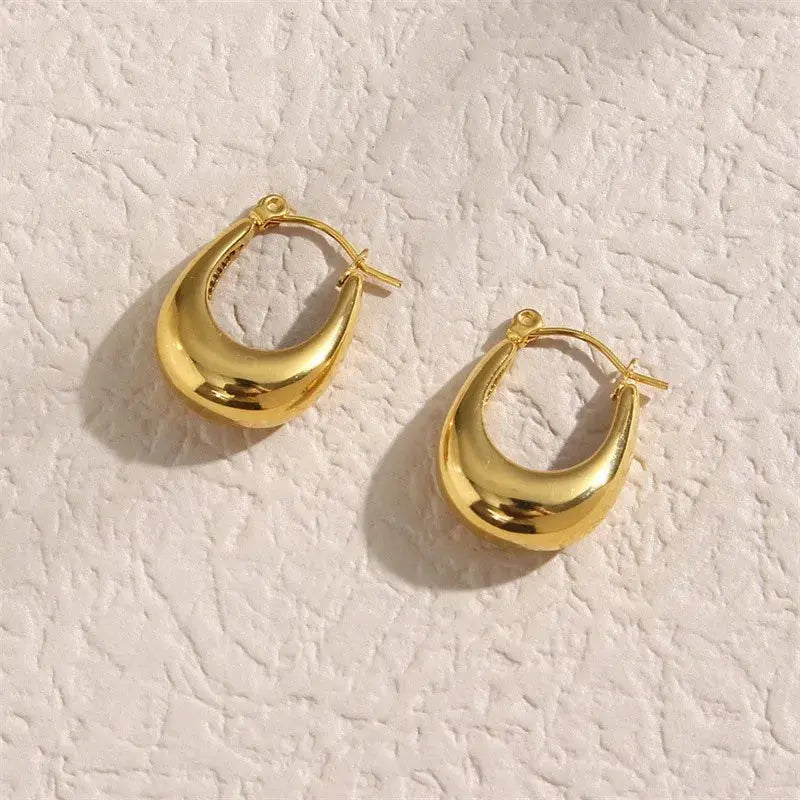 Fashion Gold Plated Oval Shape Hoop Earrings for Women Girls Punk Ear Party Birthday Jewelry Gift eh843 Olyssia