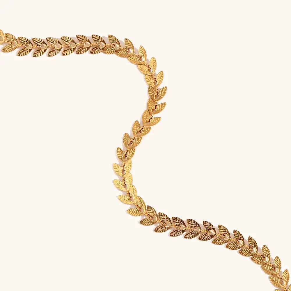 La.   Muses Elegant Leaves Chain Necklaces Fishtail Chain Gold Plated Stainless Steel Bracelets For Women Anklets Jewelry Olyssia