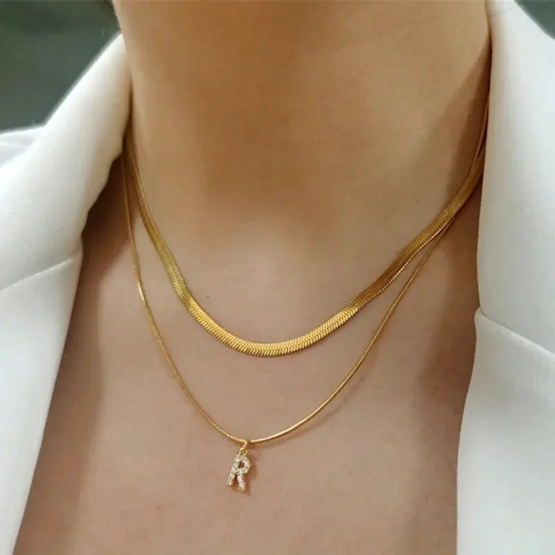 Letter Name initial Neckalce for Women Gold color Multi-layer necklace Stainless Steel Snake chain Woman Pendant Trendy Fashion Olyssia