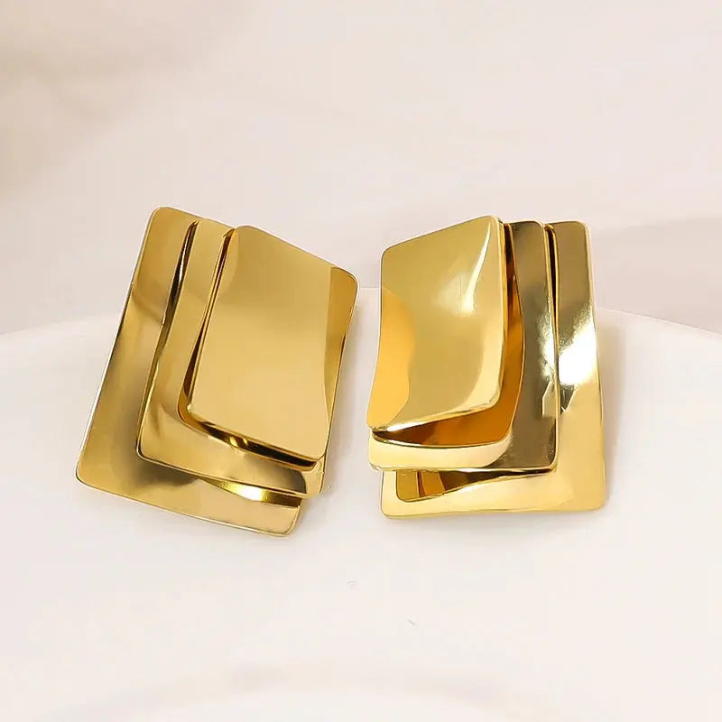 Loe | Gold Geometric Earrings for Women. Stainless Steel.Smooth Metal Modern Jewelry.1Pair. European and American Olyssia