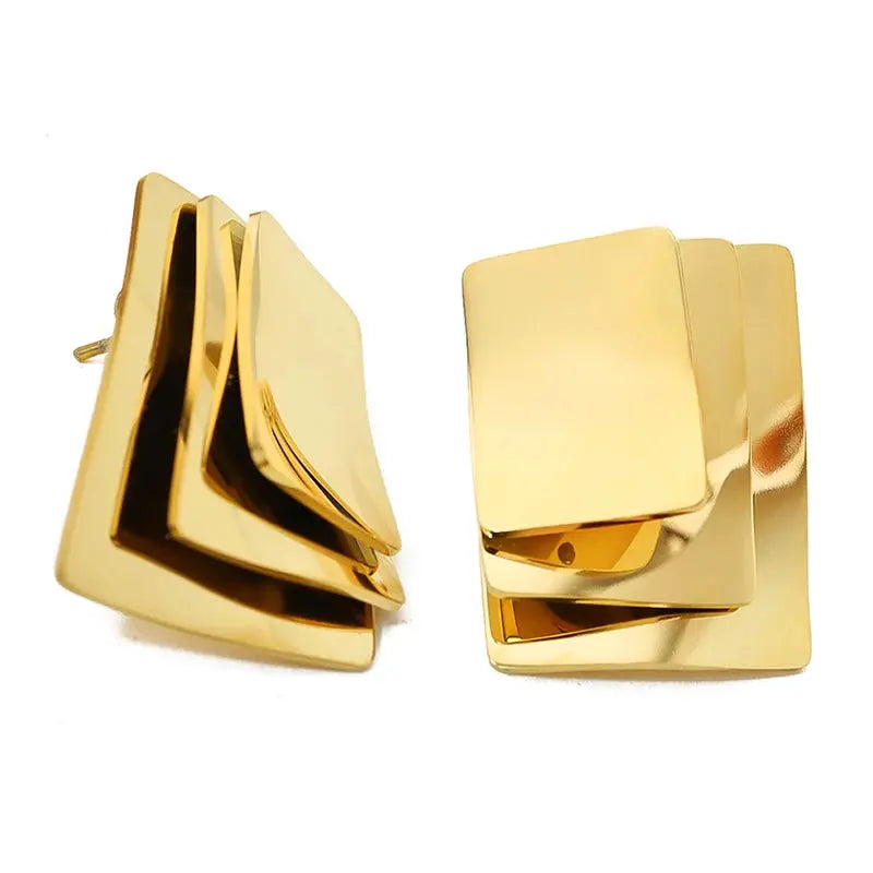 Loe | Gold Geometric Earrings for Women. Stainless Steel.Smooth Metal Modern Jewelry.1Pair. European and American Olyssia