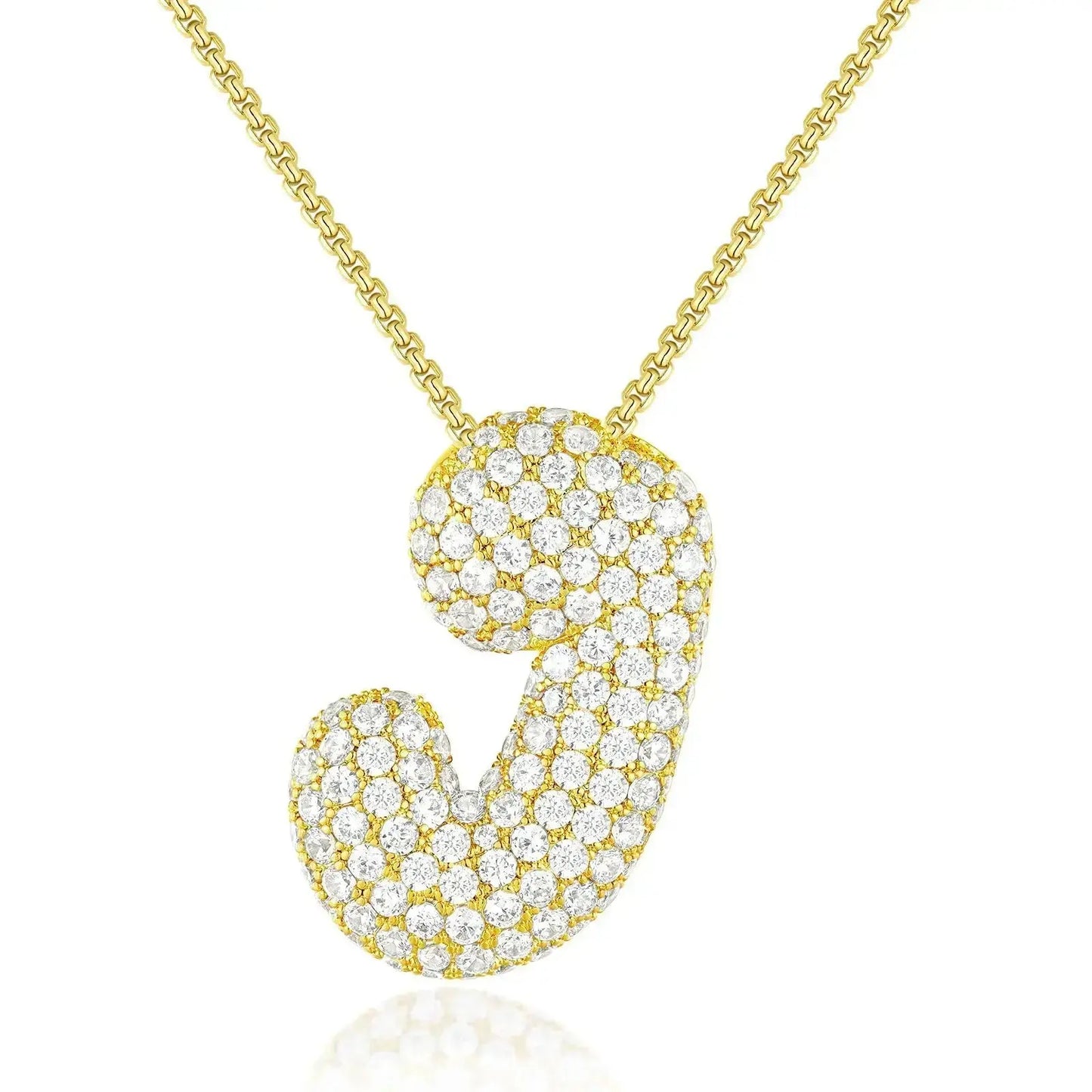 Balloon Bubble Letter Initial Necklace Box Chain Gold Plated Sparkly CZ Zircon A-Z Pendant Neckalces Jewelry Gift for Women Olyssia