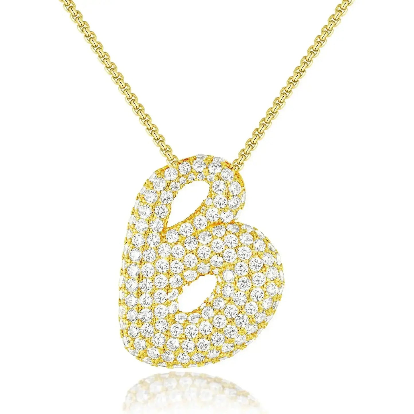 Balloon Bubble Letter Initial Necklace Box Chain Gold Plated Sparkly CZ Zircon A-Z Pendant Neckalces Jewelry Gift for Women Olyssia