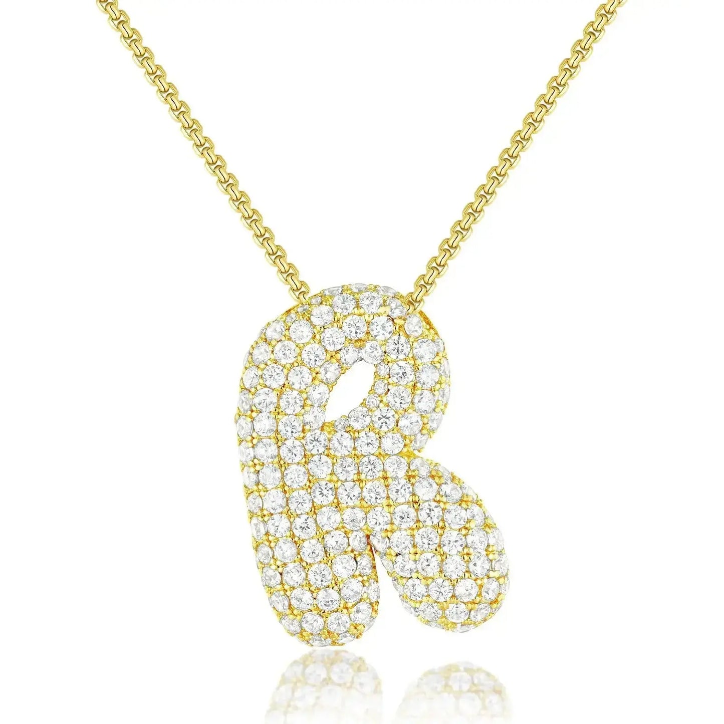 Balloon Bubble Letter Initial Necklace Box Chain Gold Plated Sparkly CZ Zircon A-Z Pendant Neckalces Jewelry Gift for Women Olyssia