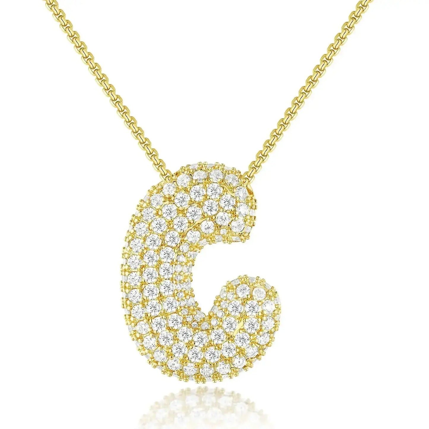 Balloon Bubble Letter Initial Necklace Box Chain Gold Plated Sparkly CZ Zircon A-Z Pendant Neckalces Jewelry Gift for Women Olyssia