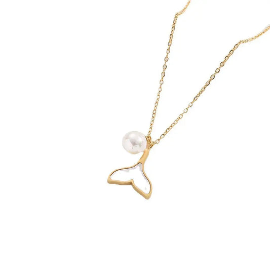 Personality Fashion Mermaid Tail Pearl Pendant Necklace for Women Cute Sweet Stainless Steel Chokers Jewelry Accessory Colorfast Olyssia