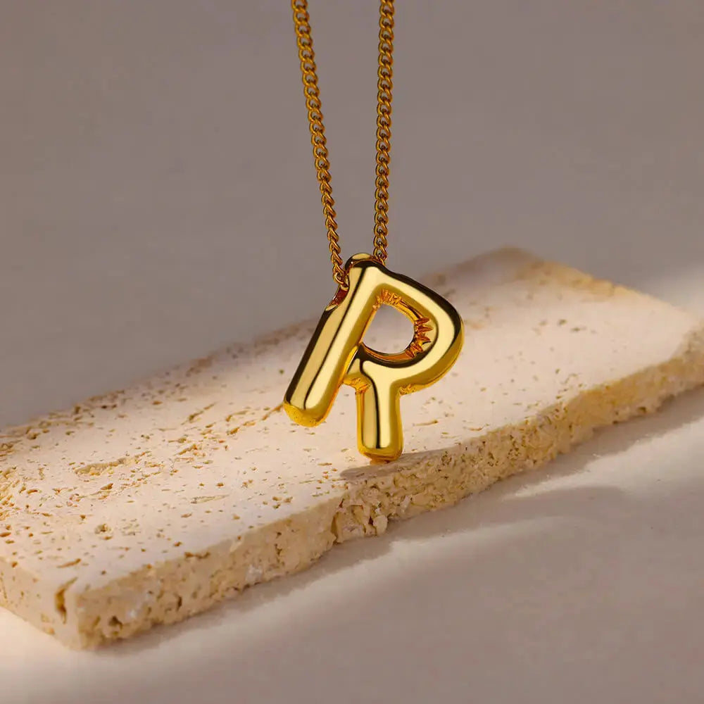 Stainless Steel Collares Chunky Alphabet Balloon 3D Letter Initials Gold Plated Pendant Necklace for Women Personalized Jewelry Olyssia