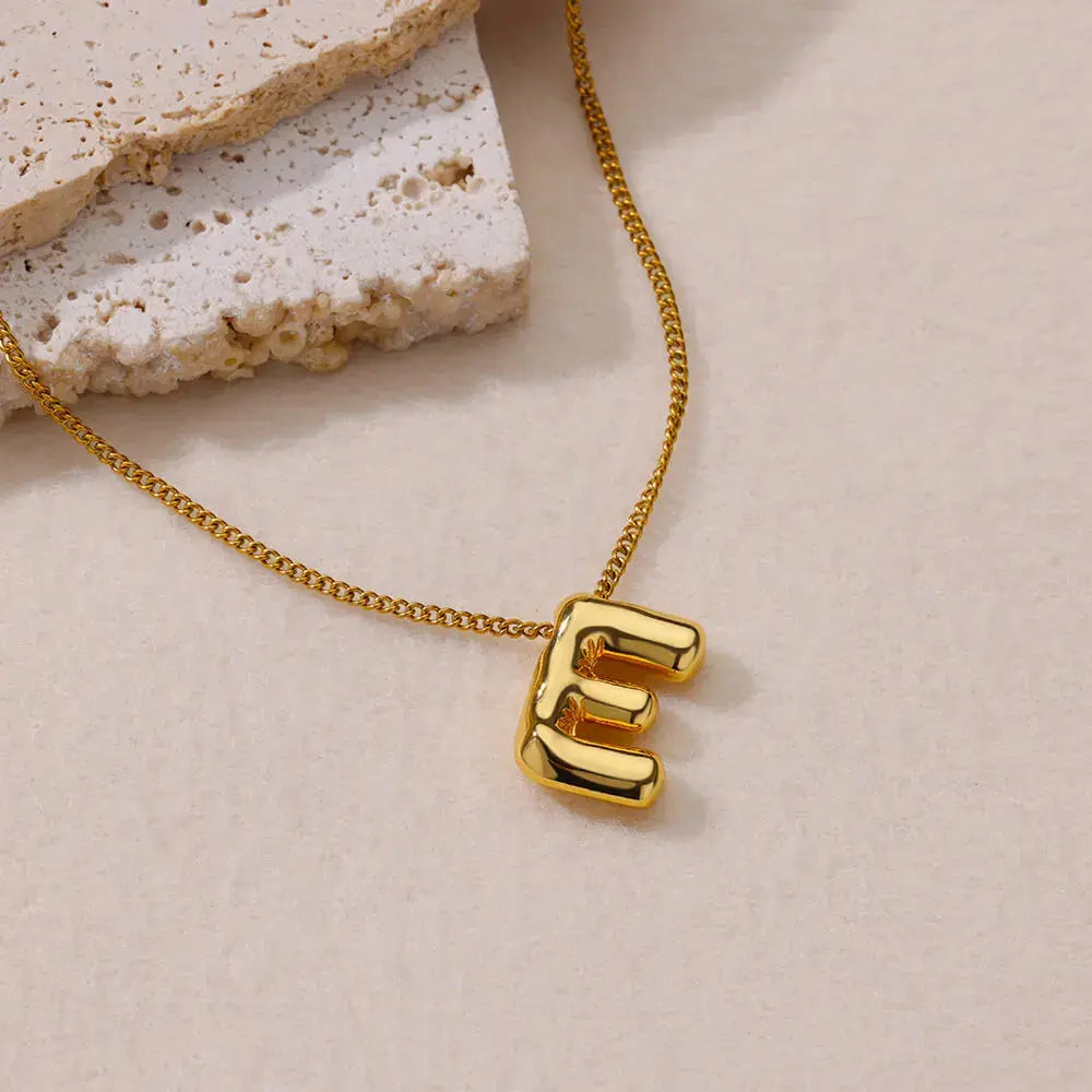 Stainless Steel Collares Chunky Alphabet Balloon 3D Letter Initials Gold Plated Pendant Necklace for Women Personalized Jewelry Olyssia