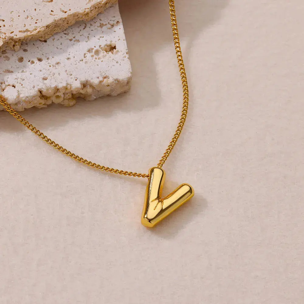 Stainless Steel Collares Chunky Alphabet Balloon 3D Letter Initials Gold Plated Pendant Necklace for Women Personalized Jewelry Olyssia