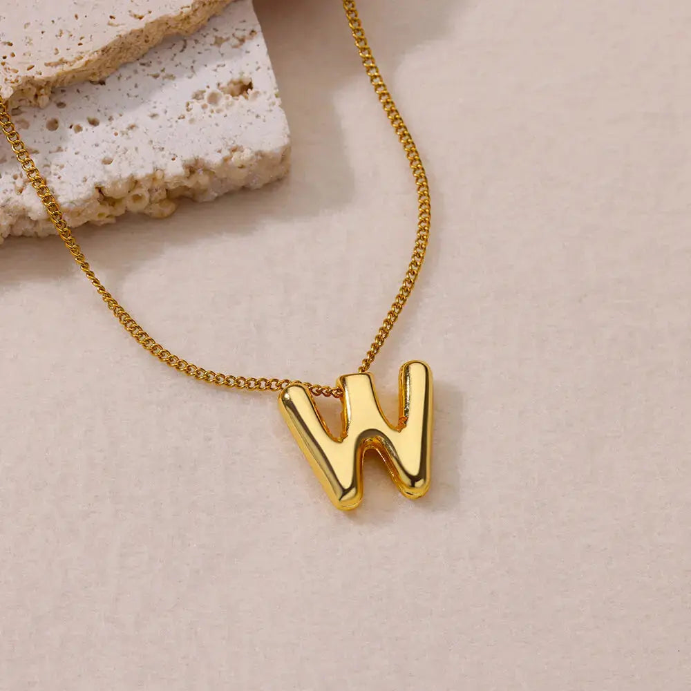 Stainless Steel Collares Chunky Alphabet Balloon 3D Letter Initials Gold Plated Pendant Necklace for Women Personalized Jewelry Olyssia