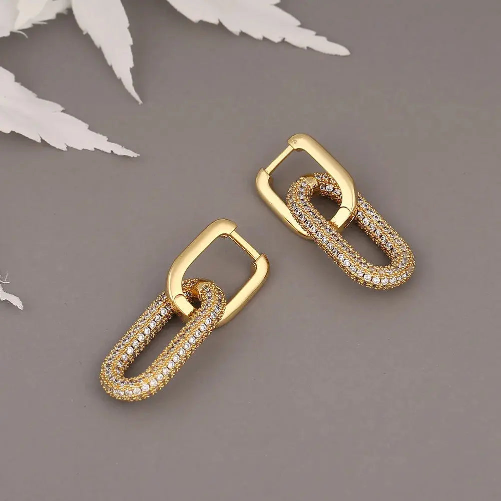 Stainless Steel Gold Plated U Shape Ear Buckle Hoop Earrings for Women Fashion CZ Zircon Geometric Pendant Earrings Jewelry Gift Olyssia