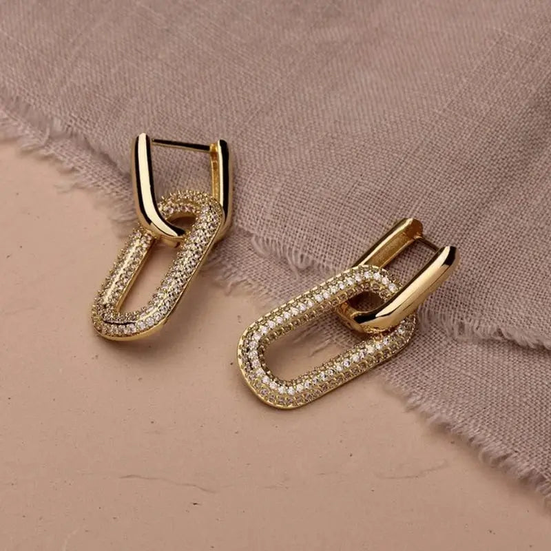 Stainless Steel Gold Plated U Shape Ear Buckle Hoop Earrings for Women Fashion CZ Zircon Geometric Pendant Earrings Jewelry Gift Olyssia