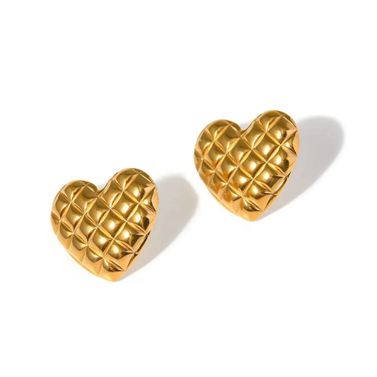 Stainless Steel PVD 18K Gold Plated Tarnish Braide Heart Stud Earrings For Woman Jewelry Wholesale Summer Trendy Olyssia