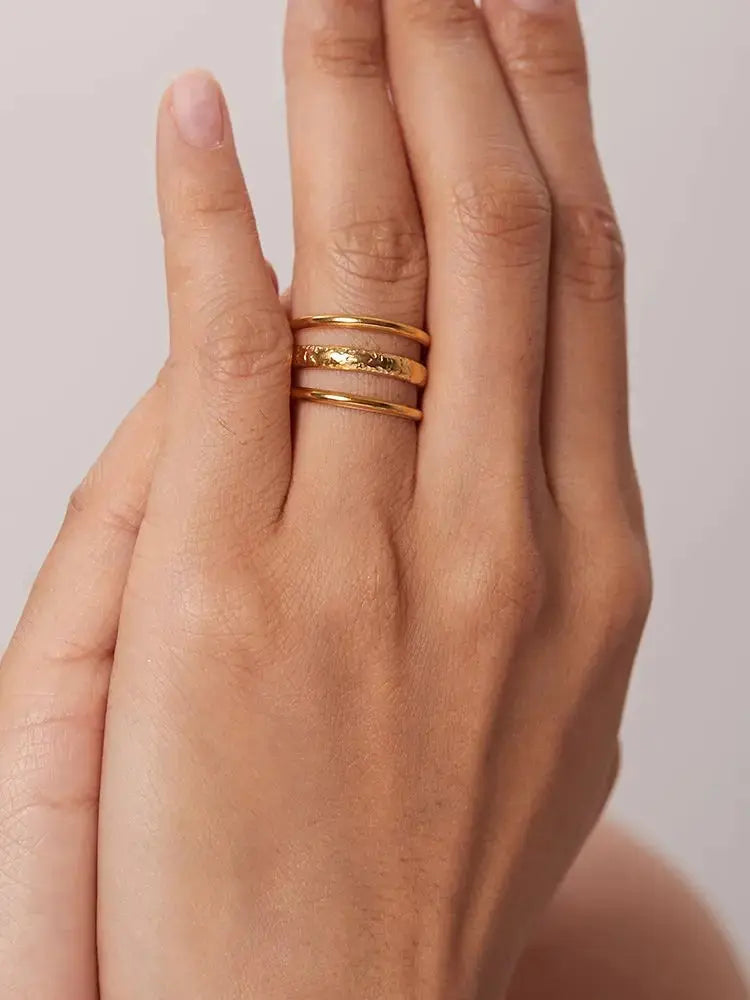 Uworld 18k Gold Rings For Women Minimalism Stainless Steel Geometric Three Layered Line Open Rings Bijoux Femme New Olyssia