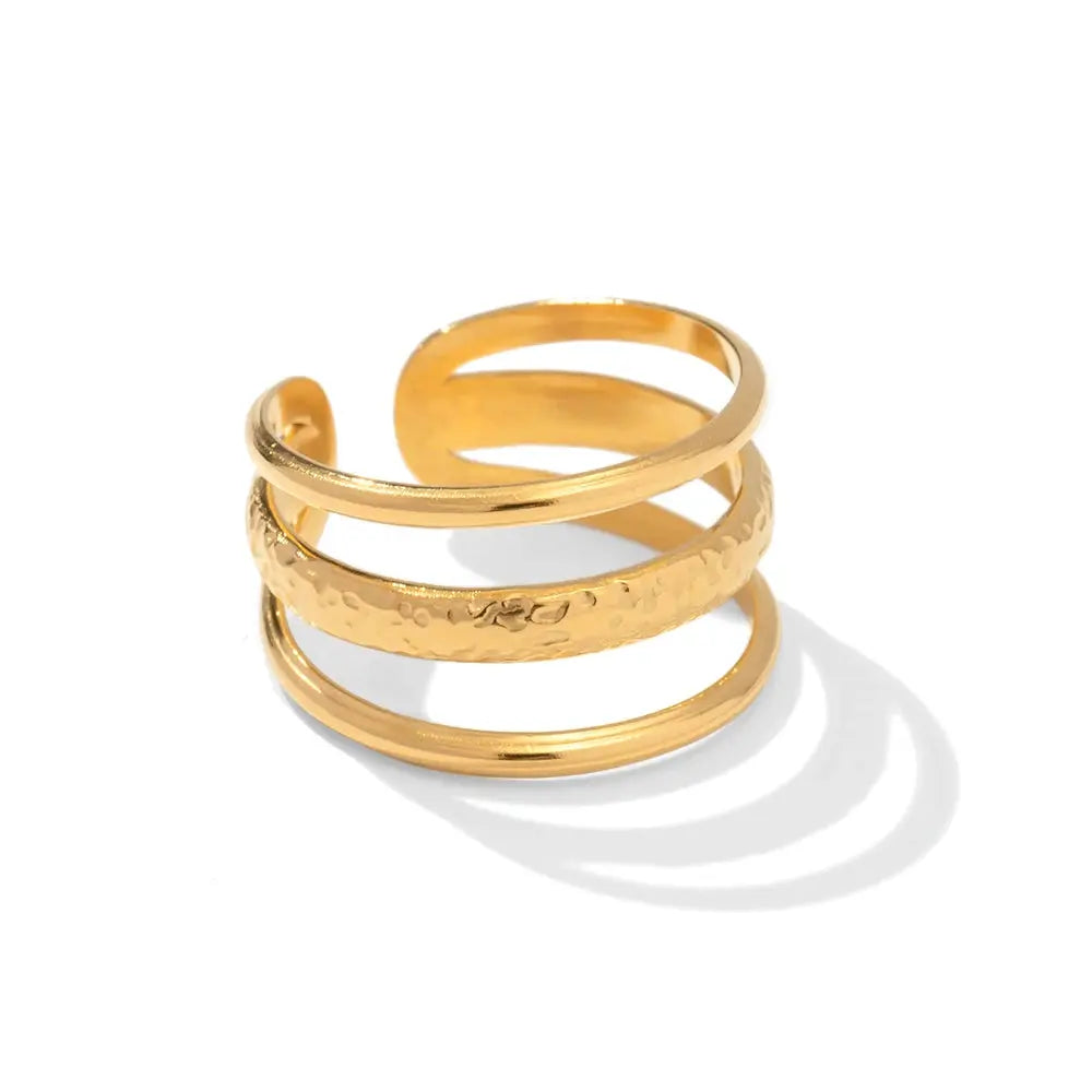 Uworld 18k Gold Rings For Women Minimalism Stainless Steel Geometric Three Layered Line Open Rings Bijoux Femme New Olyssia