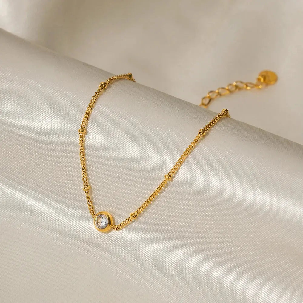 Uworld Dainty 18k Gold Plated Stainless Steel Waterproof Anklet Jewelry Gift Chain Single Zircon Anklet joyería y accesorios Olyssia