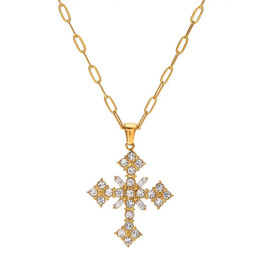 Uworld  Delicate Shiny Cubic Zirconia 316L Cross Pendant Necklace for Women Stainless Steel High Quality Jewelry Water Resistant Olyssia