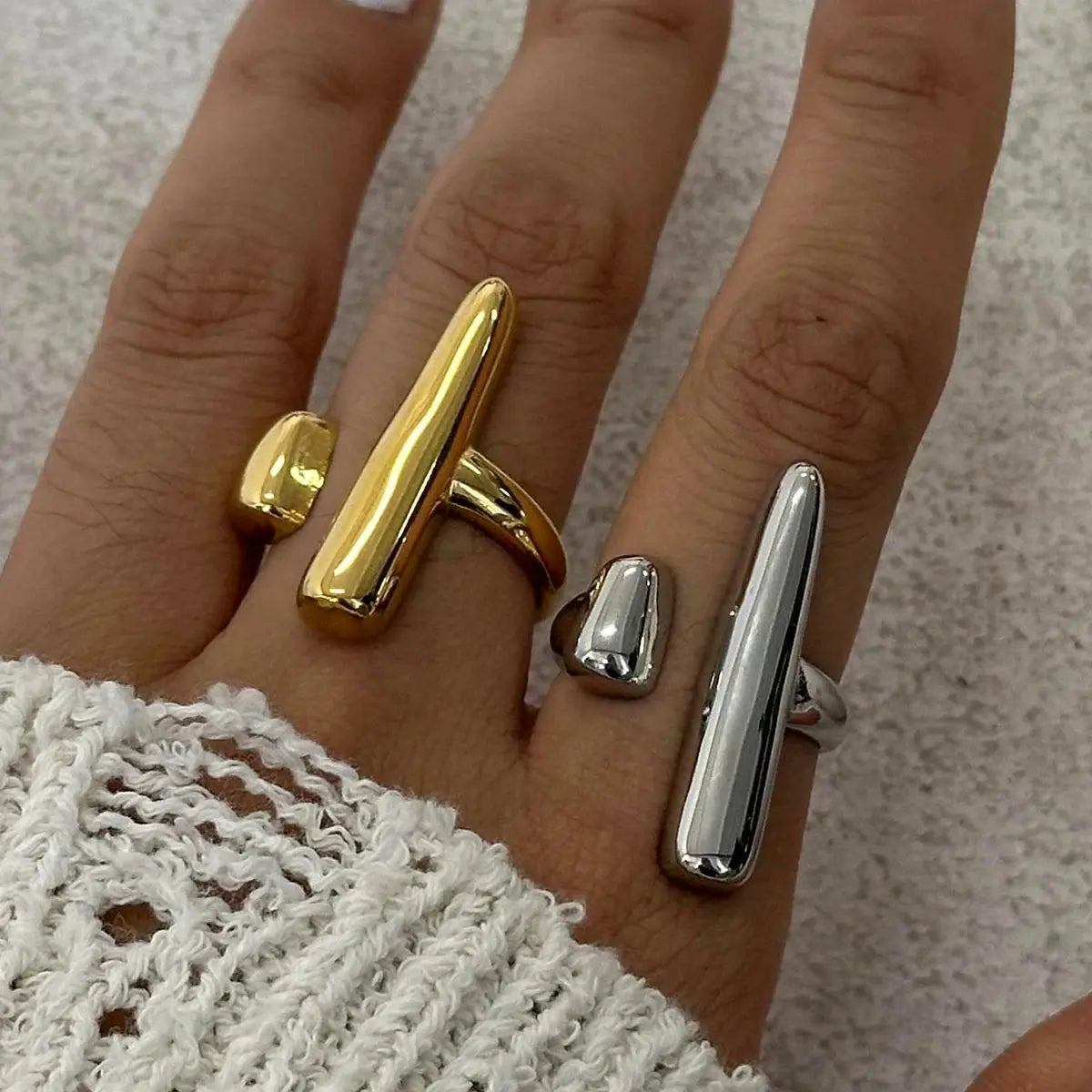 Uworld Parallel Bar Ring long Silver Bar Open Ring Modern Minimalist Geometric Ring Women's Jewelry Gift For Her Olyssia