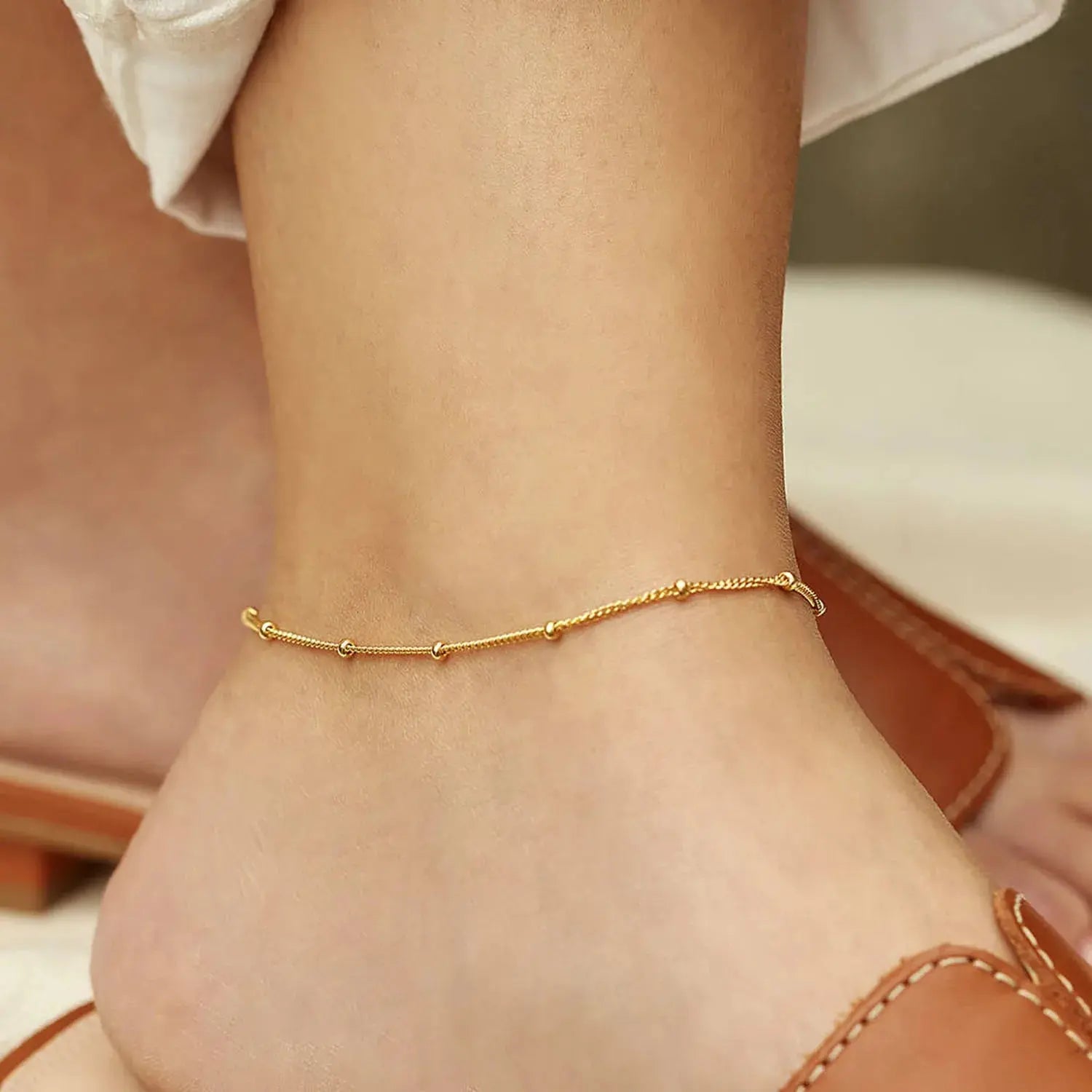 Uworld Stylish Chain Bead Anklet Stainless Steel Metal брелок New Summer Bijoux Barefoot Beach Golden On Foot Charm Jewelry Olyssia