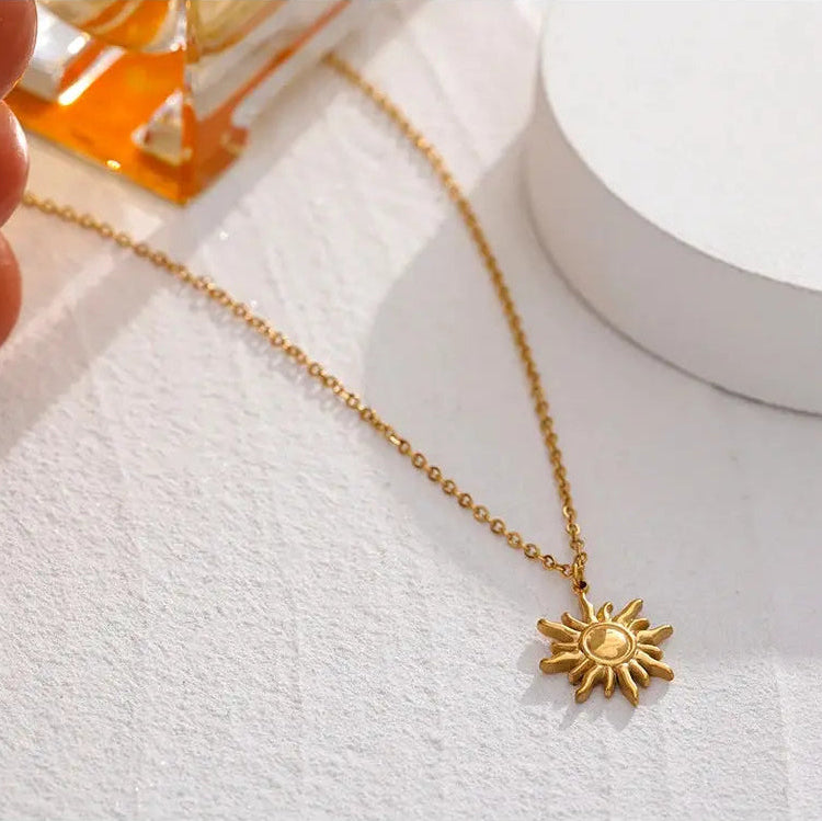 Yhpup Stainless Steel Golden Casting Sun Pendant Necklace  Waterproof Simple Fashion Metal Texture Trendy Jewelry for Woman Olyssia