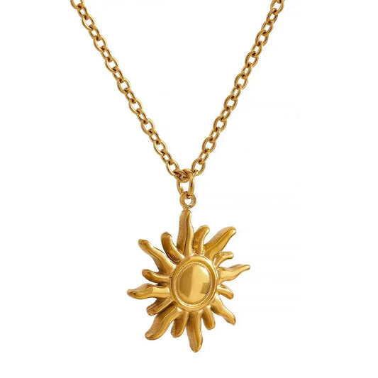 Yhpup Stainless Steel Golden Casting Sun Pendant Necklace  Waterproof Simple Fashion Metal Texture Trendy Jewelry for Woman Olyssia