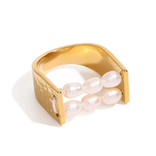 Youthway Double-layer Freshwater Pearl Stainless Steel Ring For Unisex 18k Gold Luxury Daily Jewelry Matching Gift 2024 Olyssia