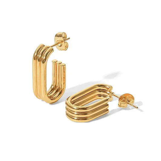 Youthway Three-layer U-shaped Open Earrings Stainless Steel 18k PVD Gold Plated Fashion Vintage Classic Jewelry Women 2022 Olyssia