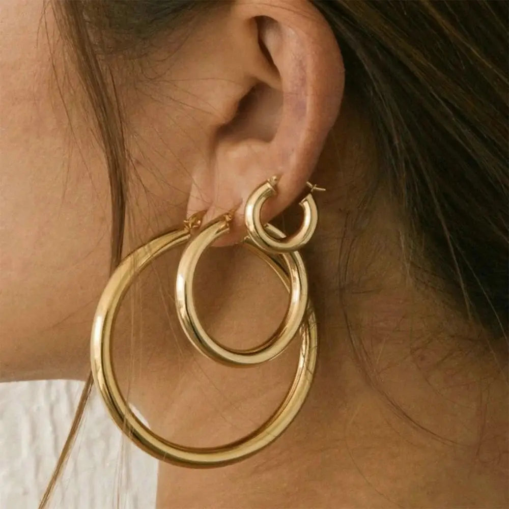 eManco Stainless Steel Earring Buckles Women Fashion Gold Color Large Circle Hoop Earrings Jewelry Accessories 24/30/50MM Olyssia