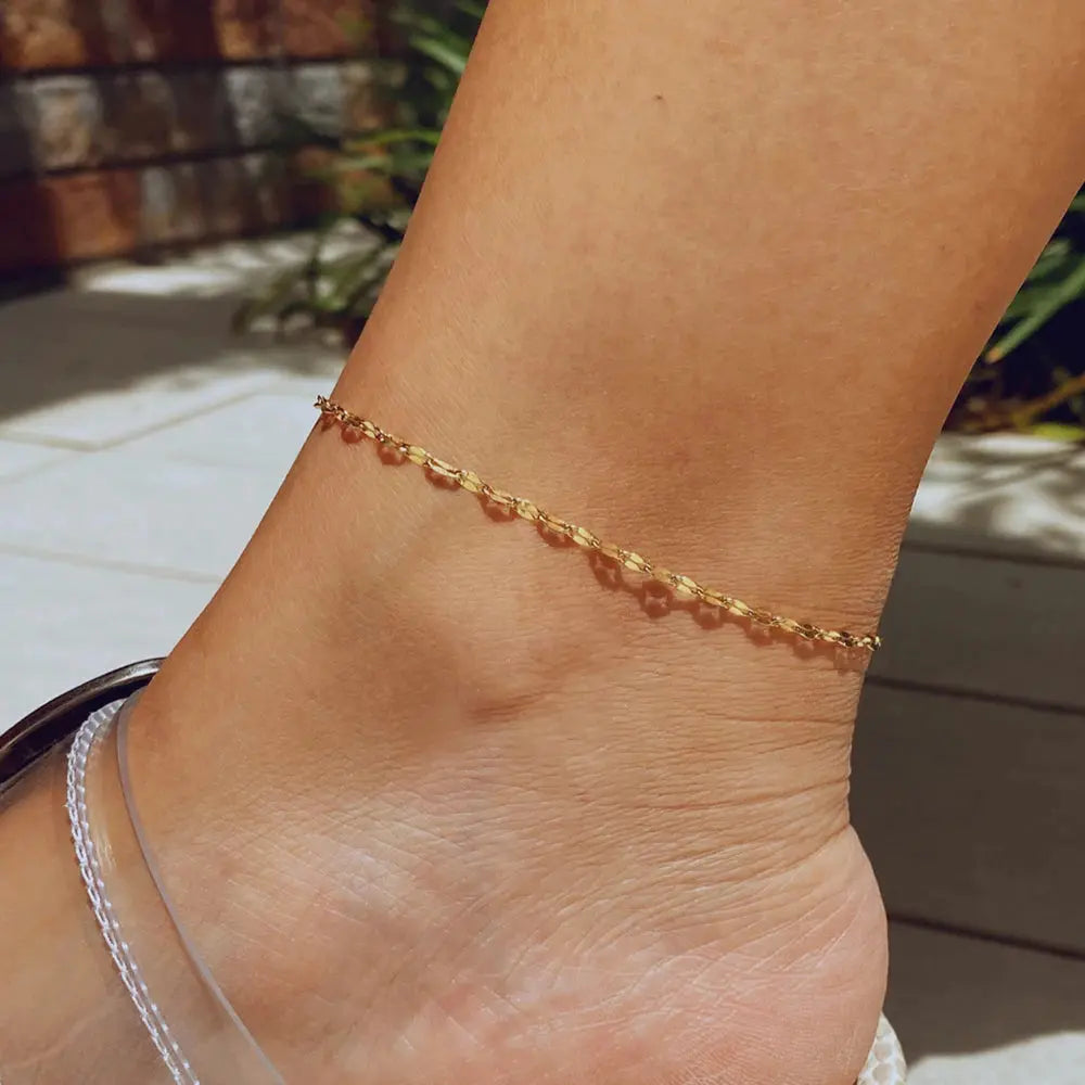 eManco Stainless Steel Fish Lips Chain Anklet For Women Summer Beach Foot Jewelry On The Leg Minimalist Anklets Female Olyssia