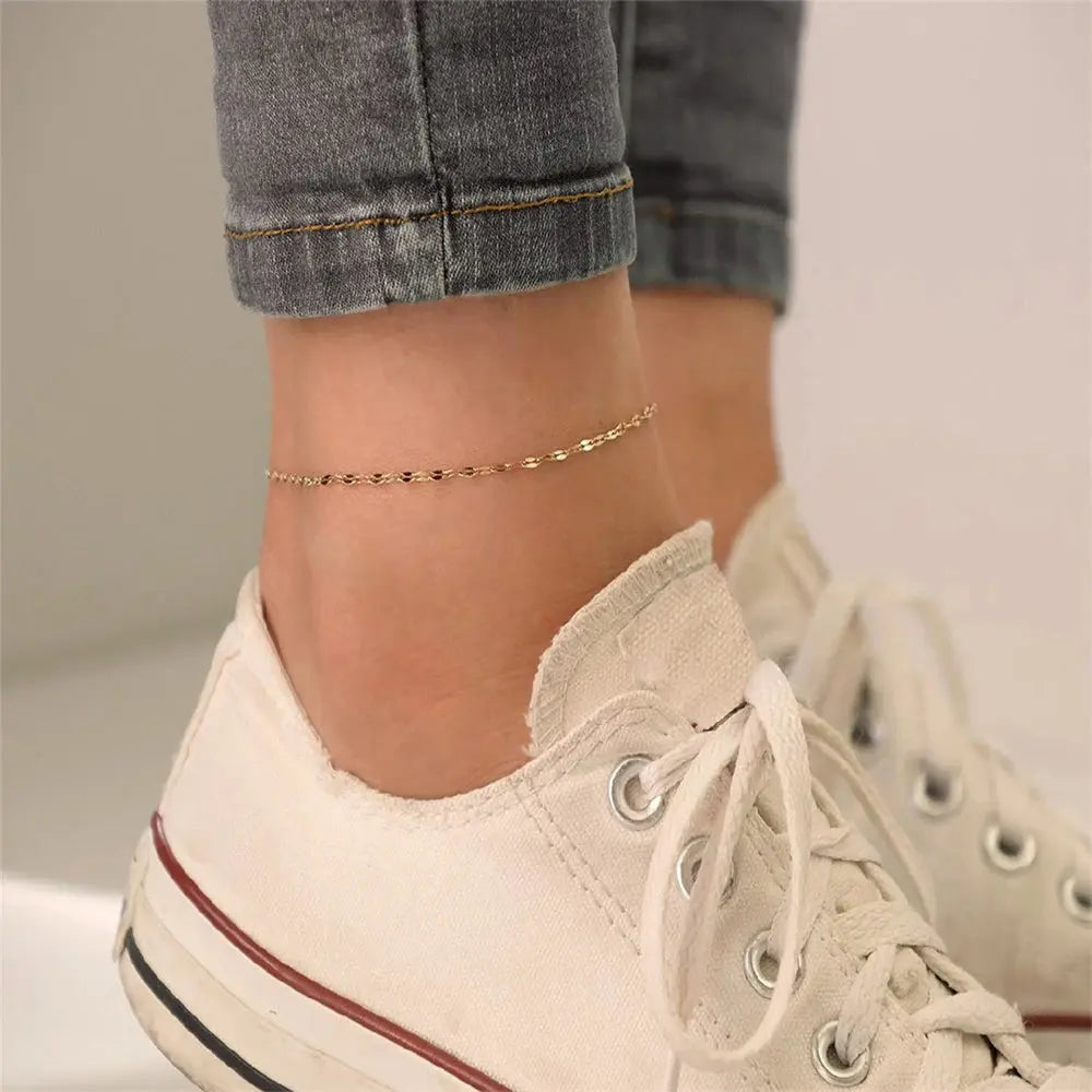 eManco Stainless Steel Fish Lips Chain Anklet For Women Summer Beach Foot Jewelry On The Leg Minimalist Anklets Female Olyssia